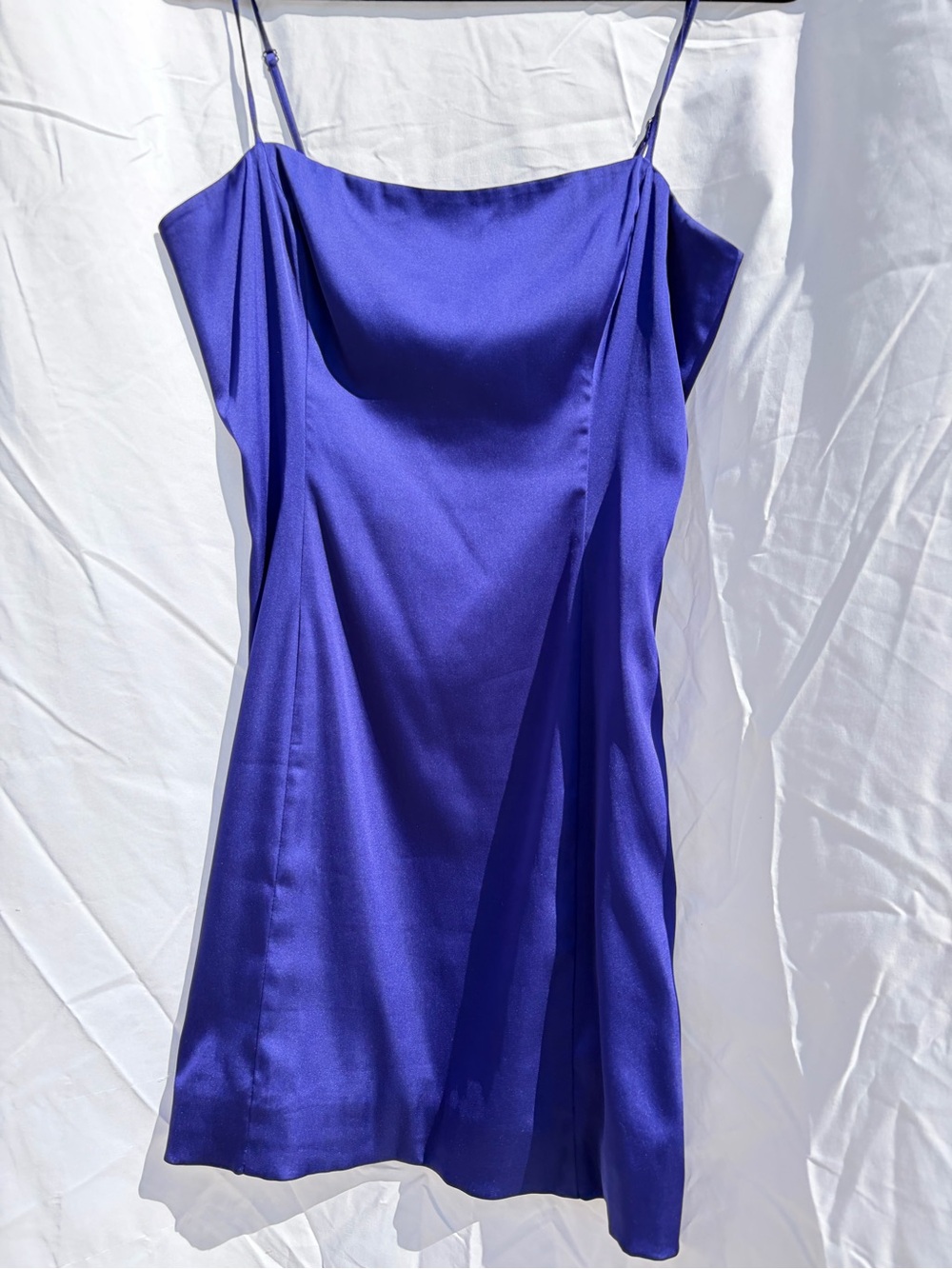 Aritzia Sunday Best Royal Blue Satin Spaghetti-Strap Mini Dress
